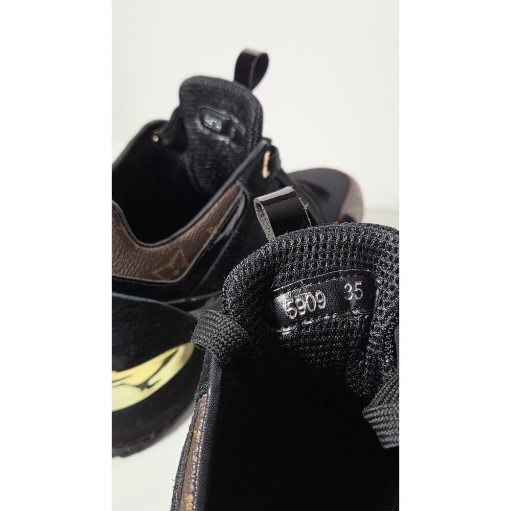 Louis Vuitton Run Away Size 35 BlackBrown Monogram Canvas Mesh Low Top Damaged - Picture 4 of 14